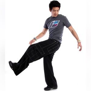 NEW Kikwear Skater Rave Cargo Wide Leg Microsuede 23-inch Pants in Black Size 38